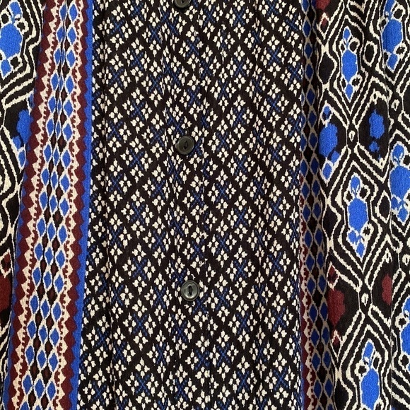 Lucky Brand Blouse Womens M smocked button down Bohemian hippie Top Tunic Sheer - Picture 3 of 6